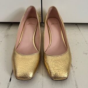 J Crew Crackle Gold Leather Pumps